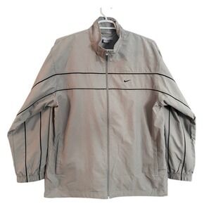 Nike Track Jacket Windbreaker Mens XL Beige Black Stripe Full Zip Athleisure